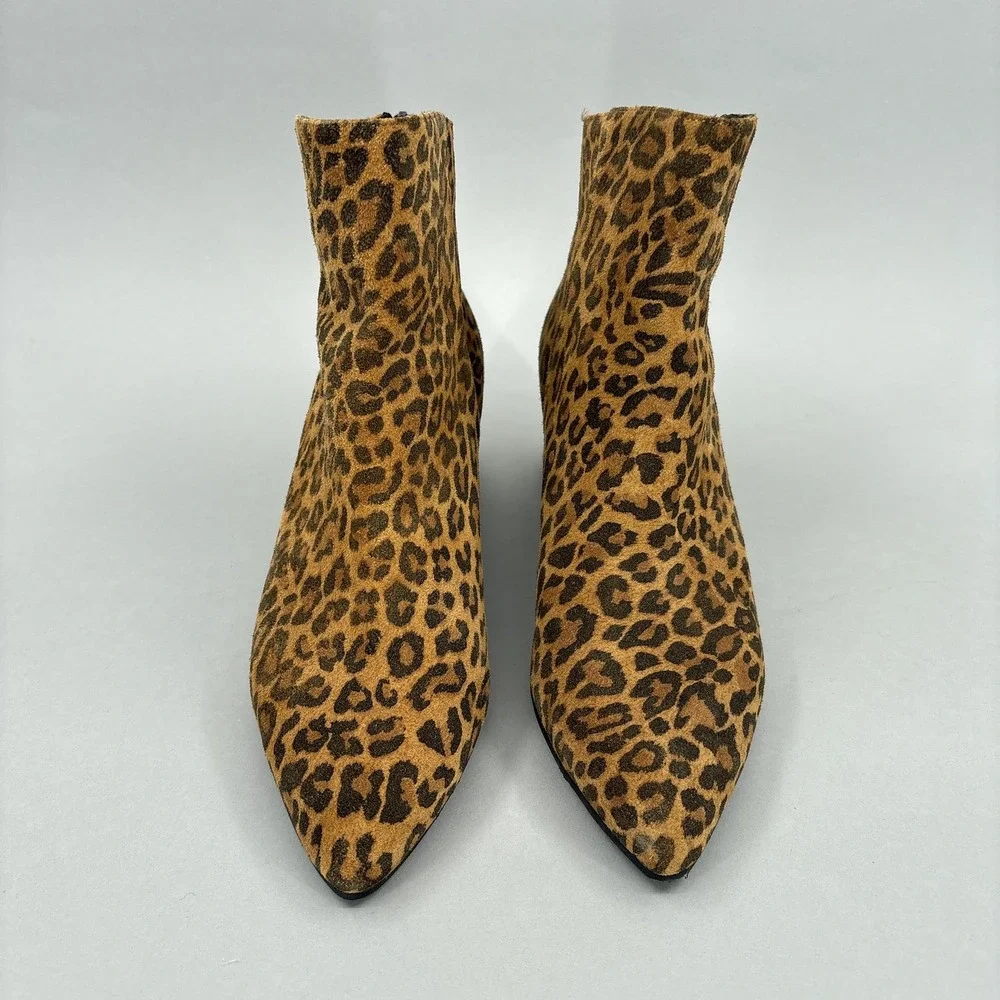 Cordani Boots 8.5 39 Queenie Brown Leopard Suede Ankle Booties Block Heel Italy